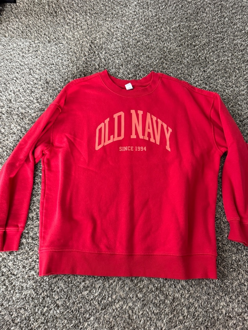 Old Navy Red Crewneck Sweatshirt with Pale Yellow Logo